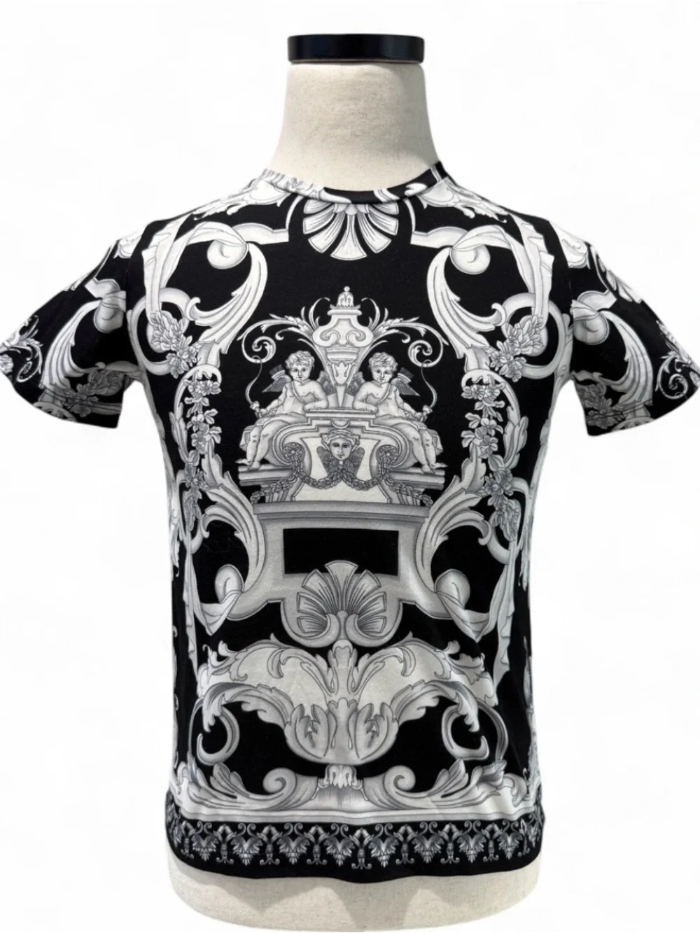 Versace Baroque Graphic Logo Black/White Crewneck T-Shirt Size 12A. Brand New